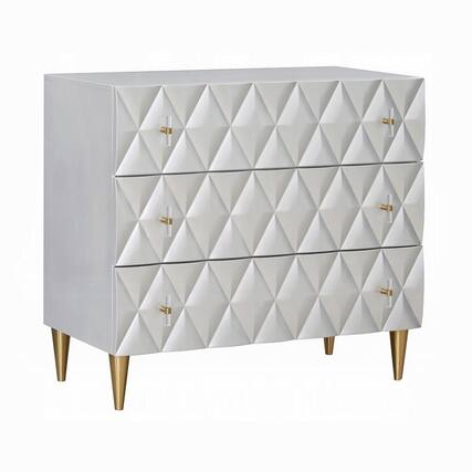 Front. Manhattan Lane - 36 Inch Wide Nightstand Dresser, Drawers w Jewelry Tray - Metallic Silver, Champagne.