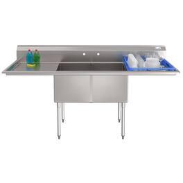 Koolmore - 84 in. 18-Gauge 2-Compartment Sink with Backsplash and 24 in. Dual Drainboards, Bowl dimensions 18"x24"x14" - Stainless Steel