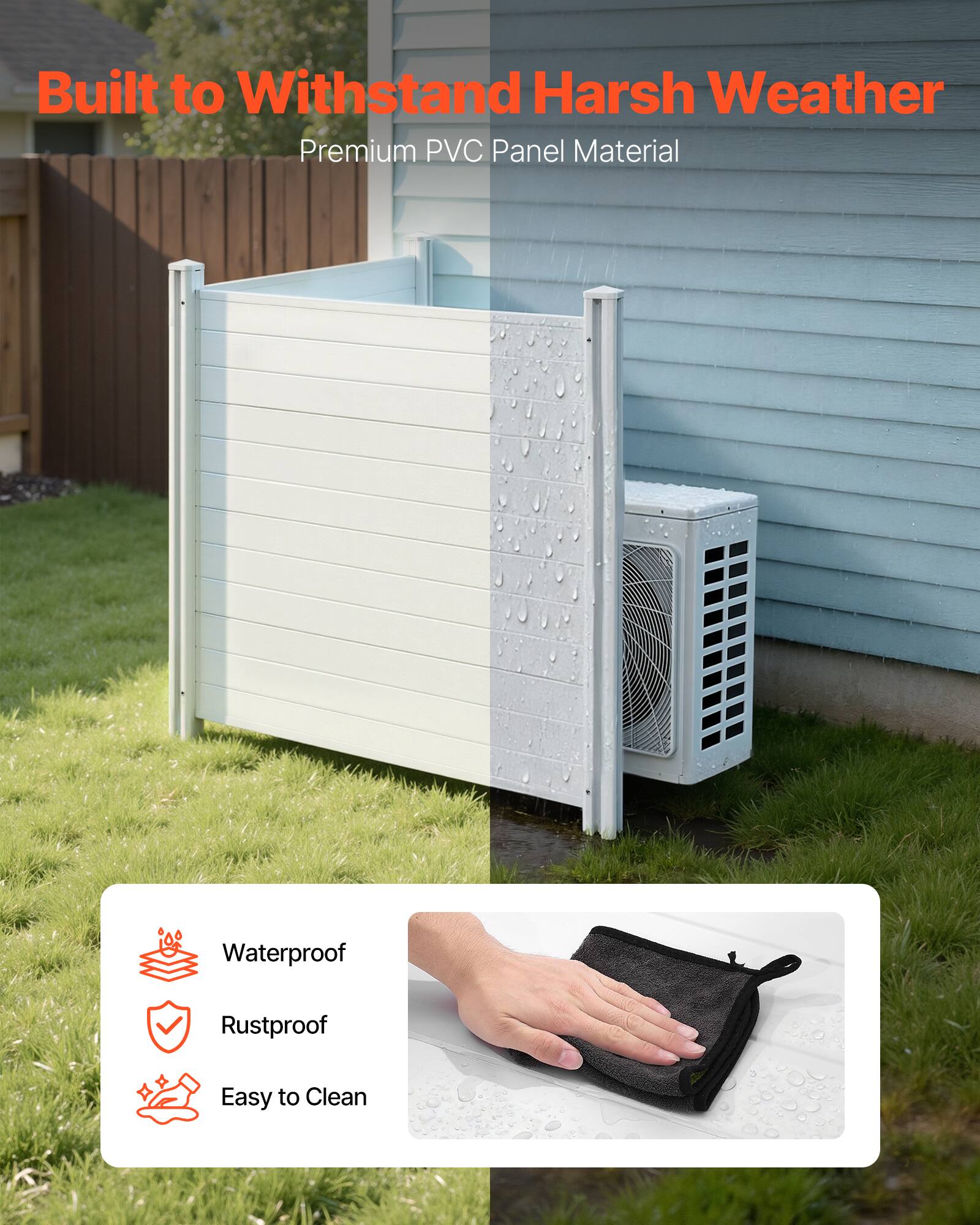 Built to Withstand Harsh Weather  
Premium PVC Panel Material  

- Waterproof  
- Rustproof  
- Easy to Clean