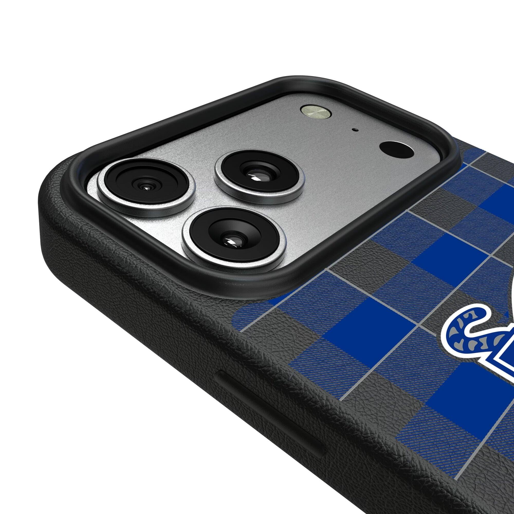 Alt View 2. Keyscaper - Memphis Tigers Plaid Magnetic Bump iPhone Case - 16 Plus - Black.