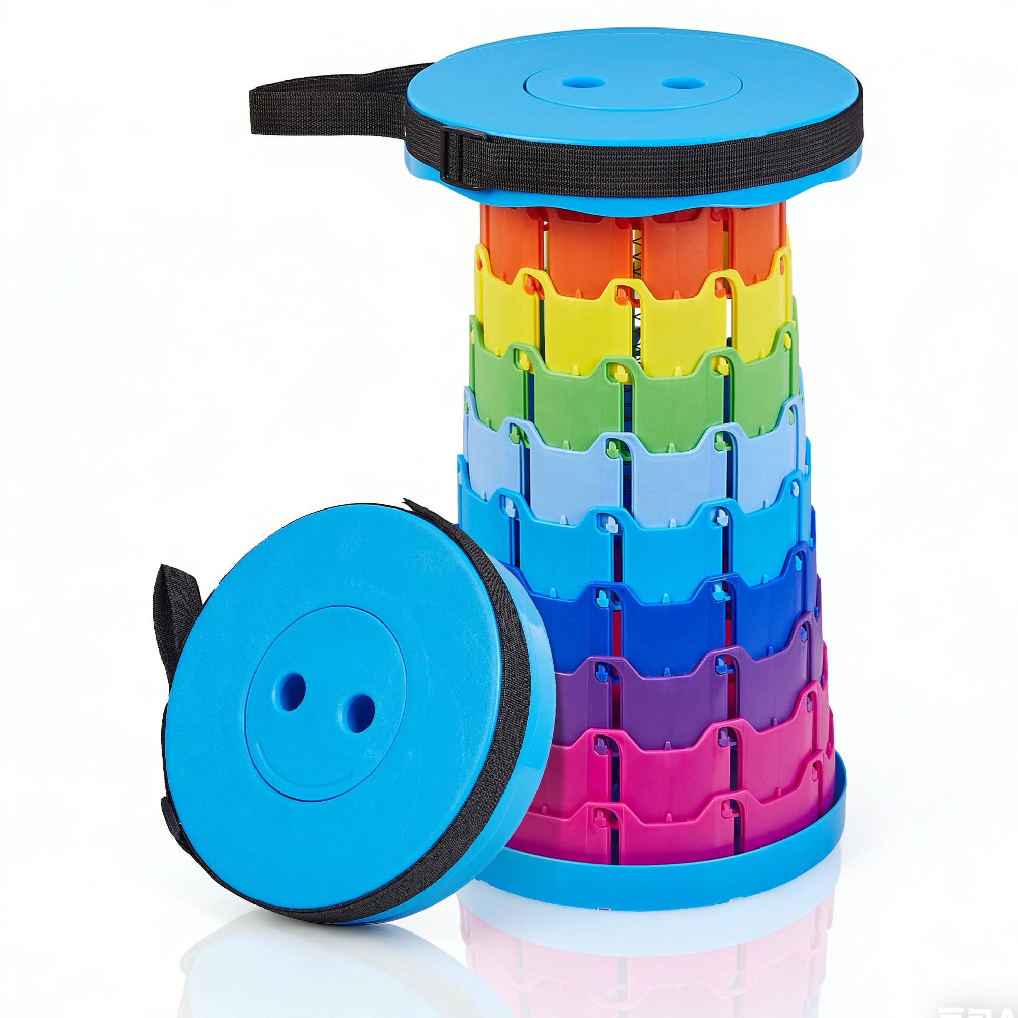 Vecelo - Adjustable Folding Stoo, Portable Telescoping Stool For Adults, Lightweight Collapsible Chair For Outdoor & Travel - Rainbow Blue