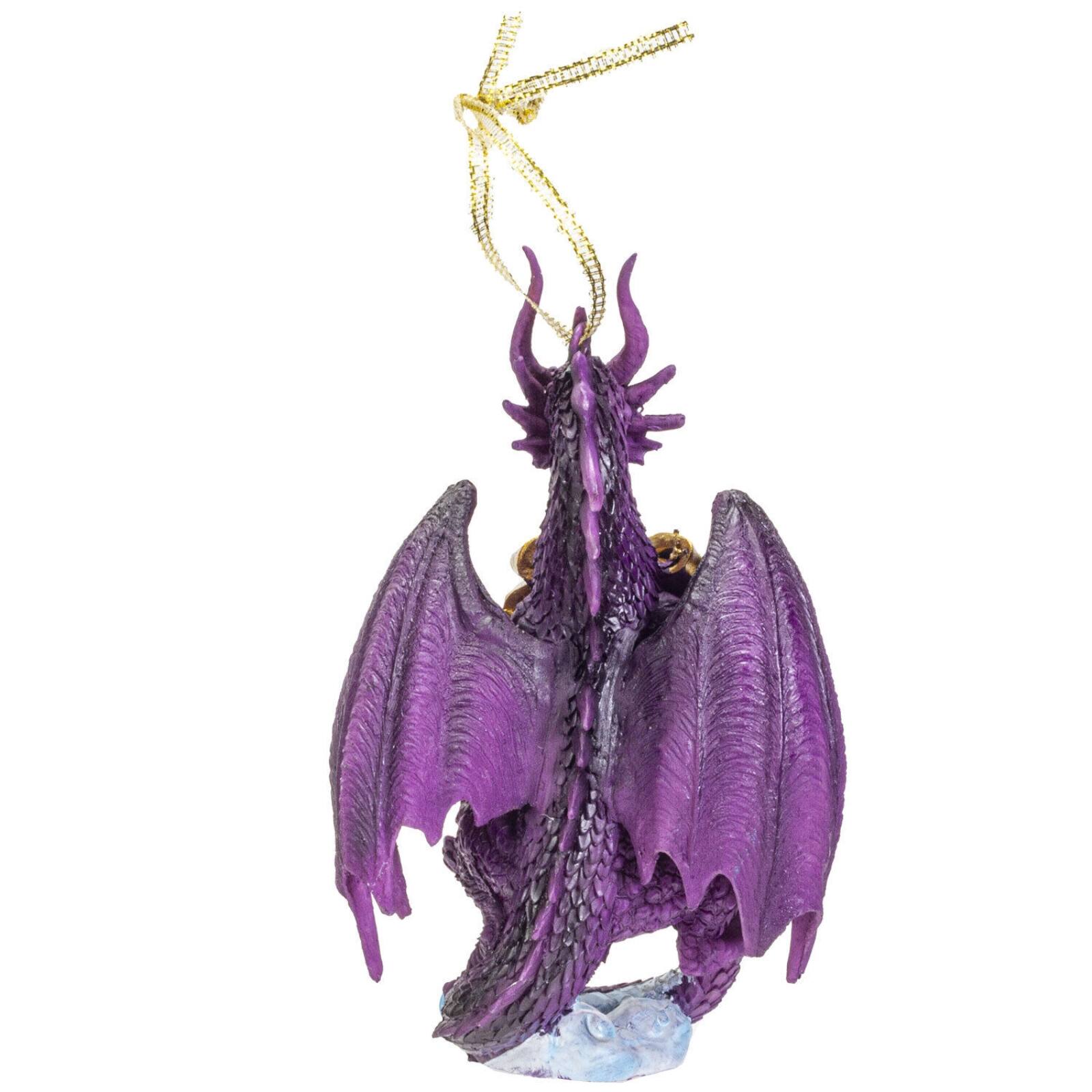 Angle. Pacific Trading - Purple Dragon with Christmas Lights Hanging Ornament 5 inch - Purple.