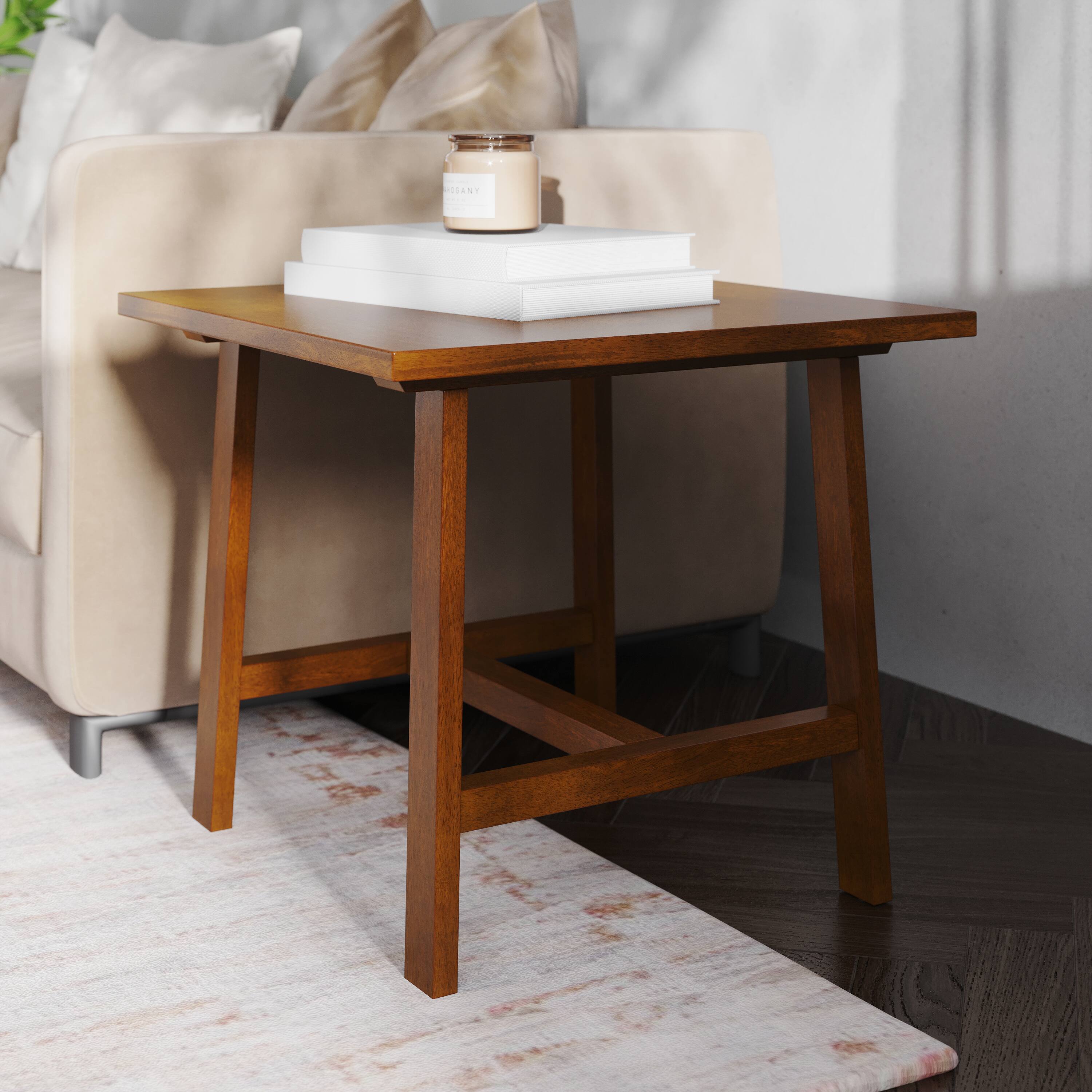 Alt View 3. Emma + Oliver - Saul Solid Wood Farmhouse Trestle End Table - Walnut.