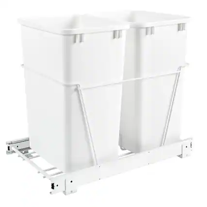 Front. Rev-A-Shelf - Rev-A-Shelf Double Pullout 35 qt. Trash Can for Kitchen, White, RV-18PB-1 - White.
