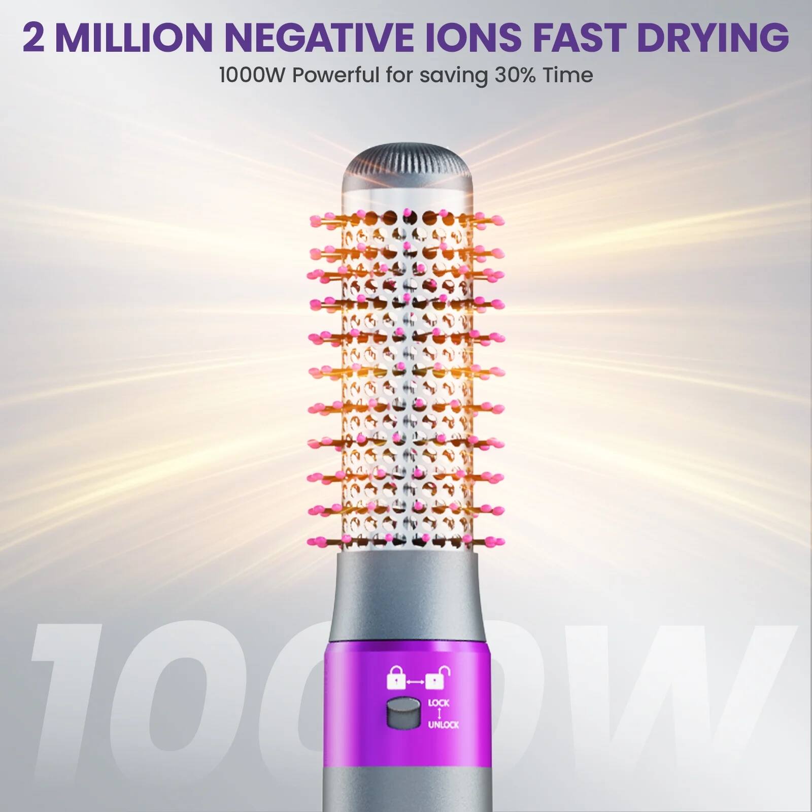 2 MILLION NEGATIVE IONS FAST DRYING  
1000W Powerful for saving 30% Time  

LOCK UNLOCK
