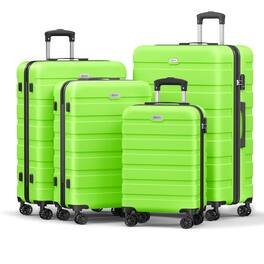 Brick Attic - 4 Piece Luggage Sets Hardshell Suitcase Set PC ABS Lightweight Travel Suitcases with 4 Double Spinner Wheels TSA Lock - Apple green
