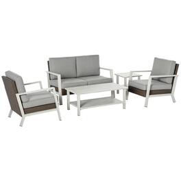 Outsunny - Aluminum Patio Furniture Set, 5 Piece Modern Outdoor Conversation Set with Loveseat Sofa, Chairs, Cushions - Gray