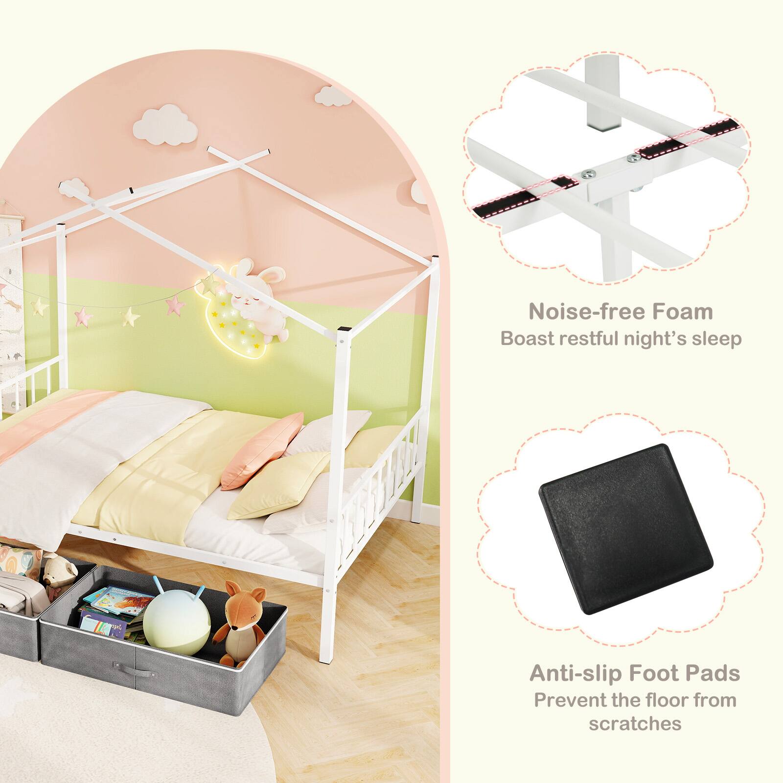 Noise-free Foam  
Boast restful night's sleep  

Anti-slip Foot Pads  
Prevent the floor from scratches