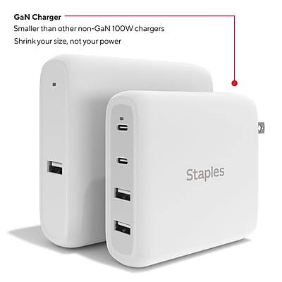 GaN Charger  
Smaller than other non-GaN 100W chargers  
Shrink your size, not your power  
Staples
