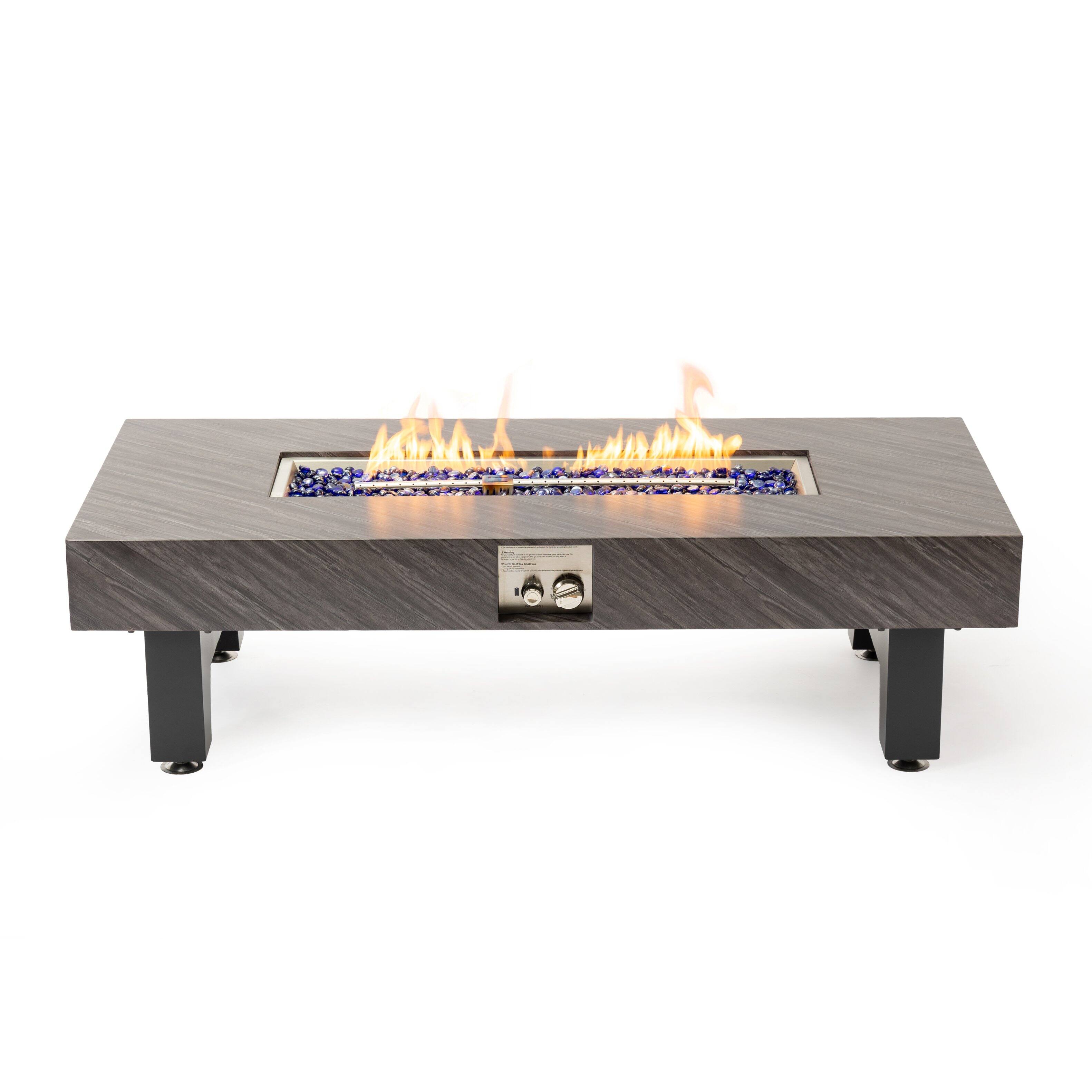 Front. COWLOWN - 54in Iron Fire Pit Table Stone Finish Black Sturdy Outdoor Heating Table Designed for Patio Deck Garden and Backyard Use.