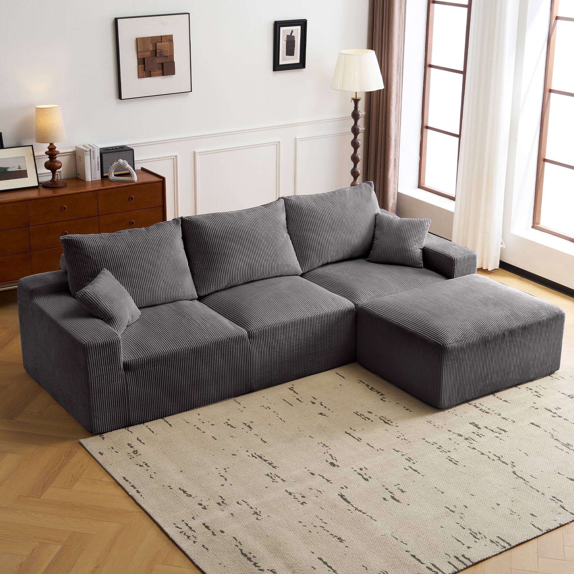 Alt View 1. TinyHomie - Modular L Shape Sectional Sofa Cloud Couch Deep Seat Upholstered Sleeper Corduroy - gray.