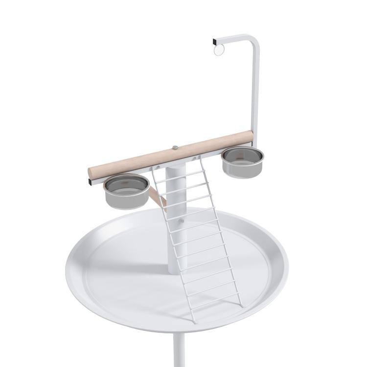 Alt View 7. PULUZ - Bird Stand with Wheels, Perches, Feed Bowls, Round Tray for Parrot - White.