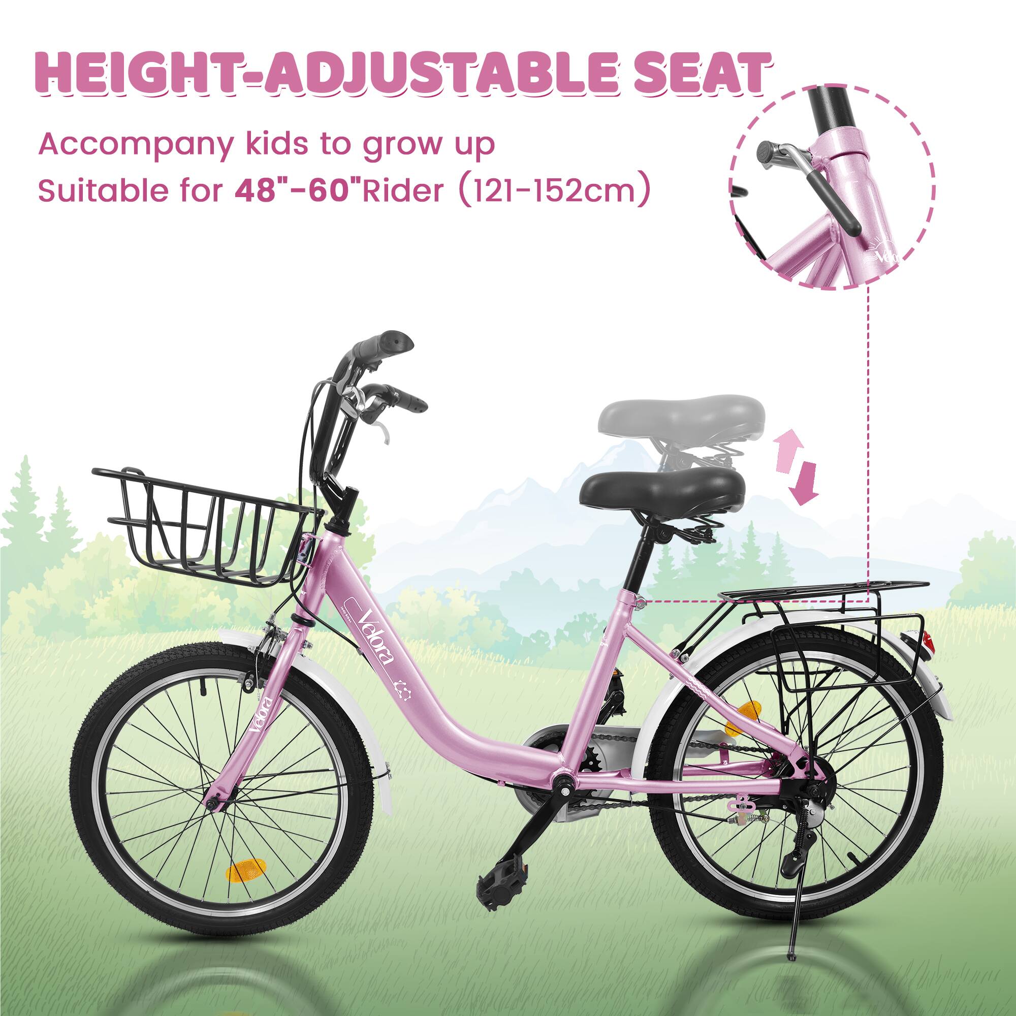 HEIGHT-ADJUSTABLE SEAT  
Accompany kids to grow up  
Suitable for 48"-60" Rider (121-152cm)