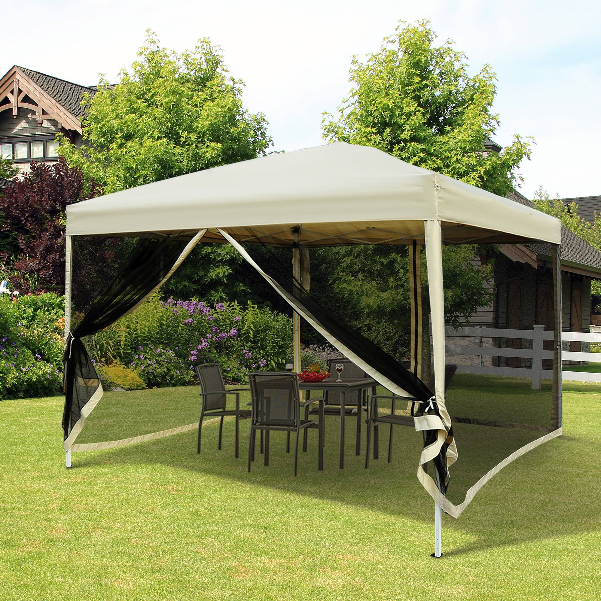 Alt View 1. Outsunny - 210D Oxford 10' x 10' Pop Up Canopy Tent with Netting, Instant Screen Room House, Tents for Parties - Beige.