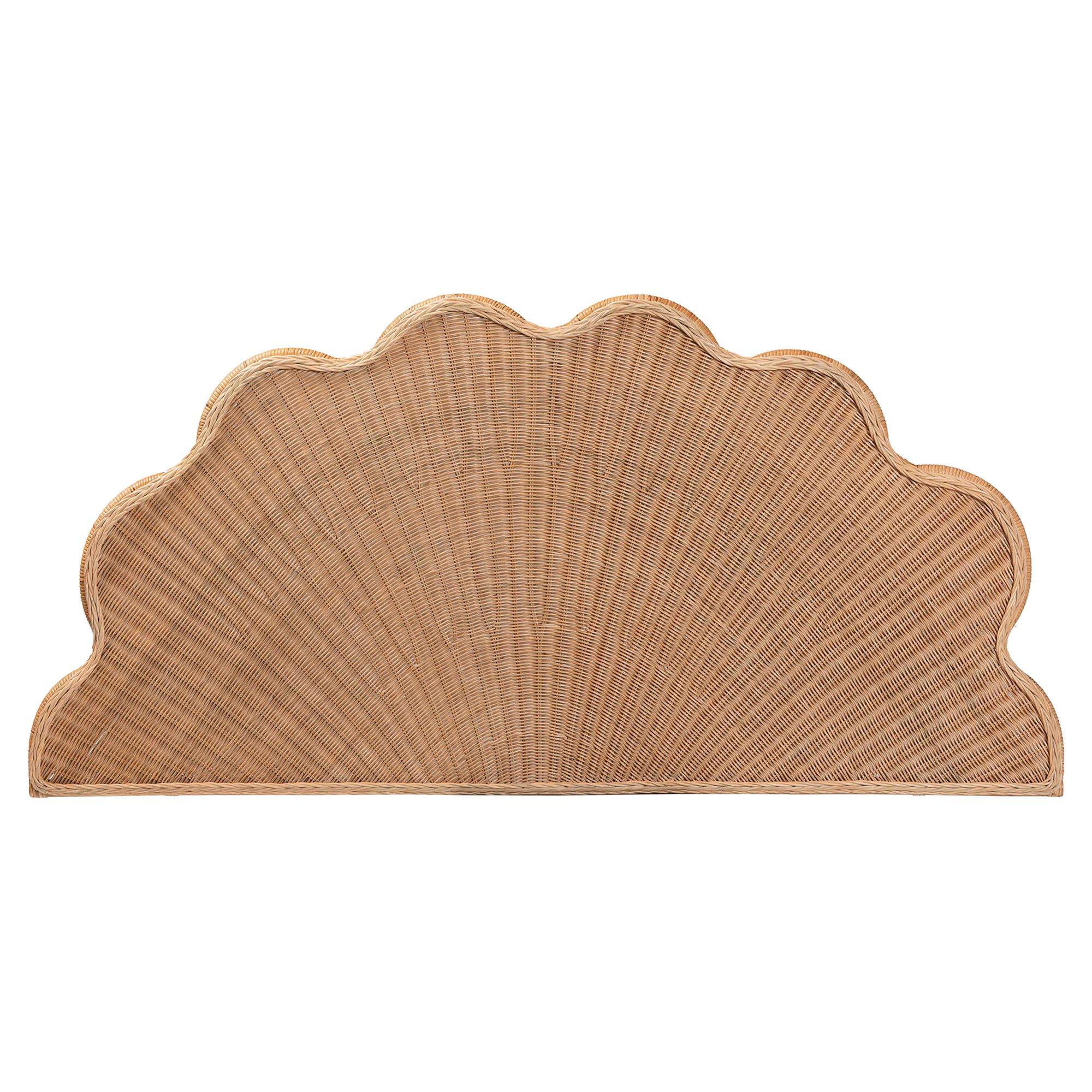 Angle. bali & pari - Callias Natural Rattan Scalloped Headboard with Sunburst Weave – Coastal Wicker Bed Backdrop for Bedroom Décor, Queen - Natural Brown.