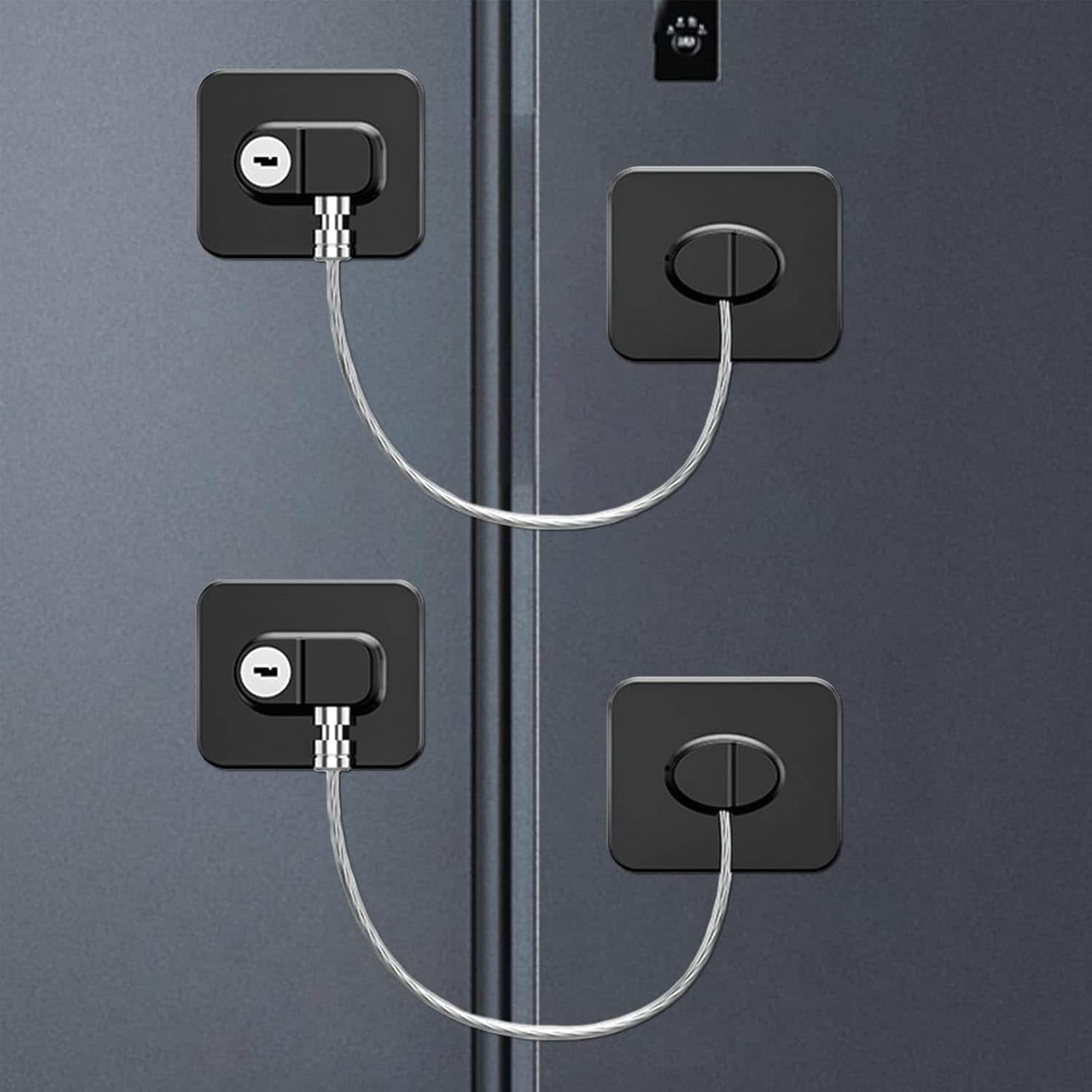 Auledio - 2 Pack Refrigerator Lock for Kids with Keys, Child Locks for Cabinets, Drawers, Refrigerator, Oven, Toilet - Black