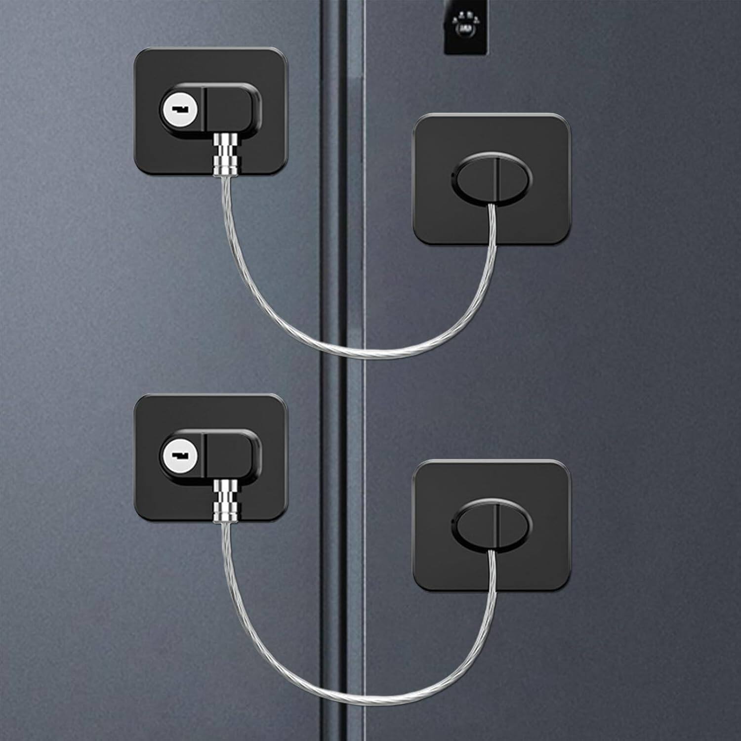 Front. Auledio - 2 Pack Refrigerator Lock for Kids with Keys, Child Locks for Cabinets, Drawers, Refrigerator, Oven, Toilet - Black.