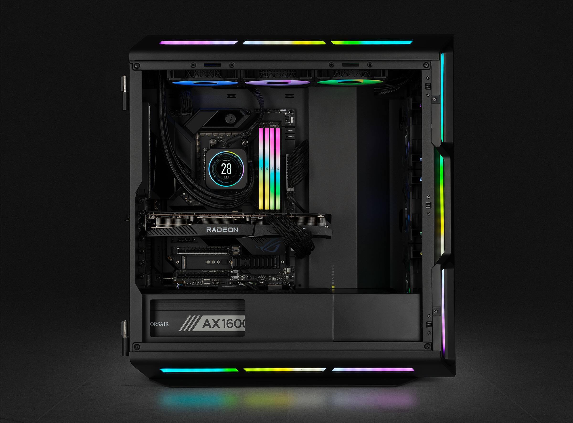 The text on the image reads "dd 28 A. RADEON CORSAIR AX160."