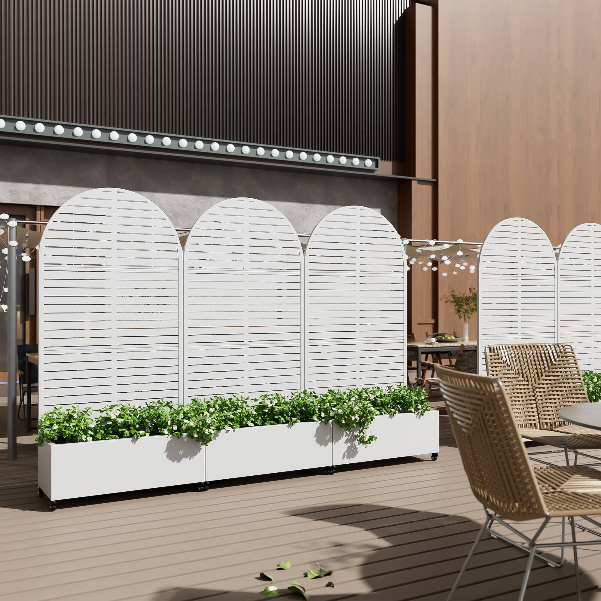 Alt View 4. PexFix - 72 in. H x 35 in. W Louvered Pattern Arch Metal Planter Box Raised Garden Beds with Trellis-Ideal for Balcony - White.