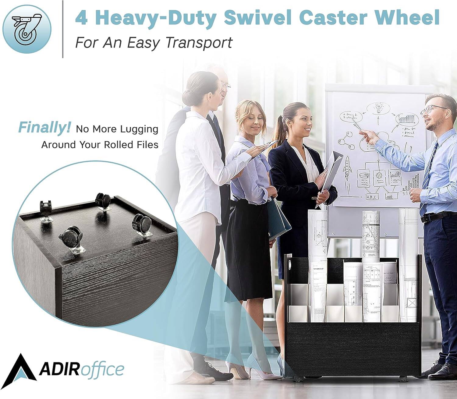 4 Heavy-Duty Swivel Caster Wheel For An Easy Transport

Finally! No More Lugging Around Your Rolled Files

A.B.C

TEE

ADIR office