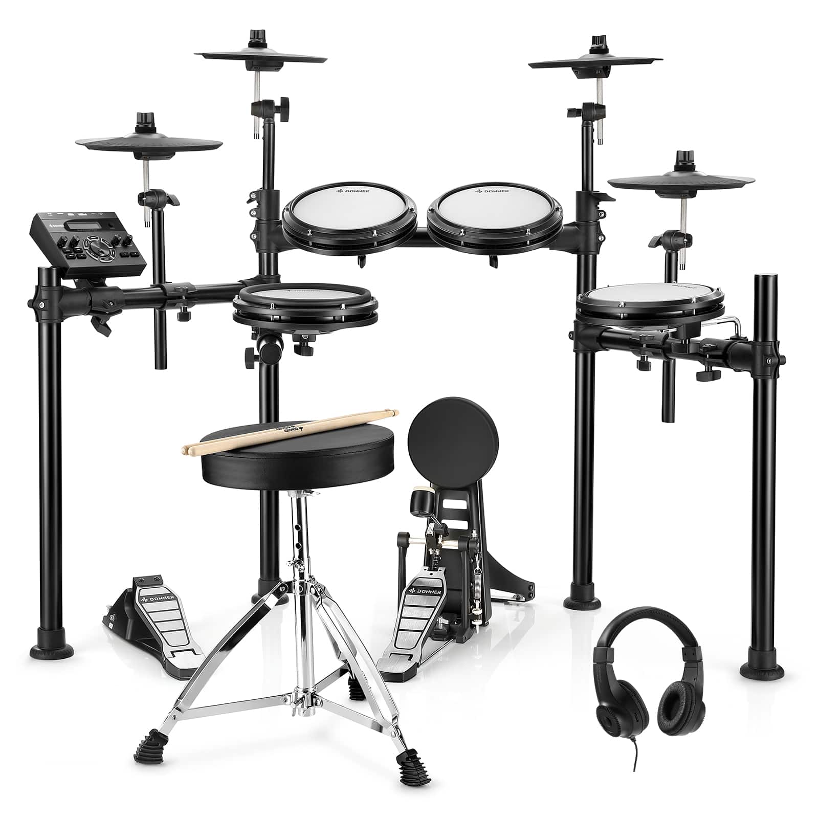 Front. Donner music - Donner DED-200X Electronic Drum Set - Black.