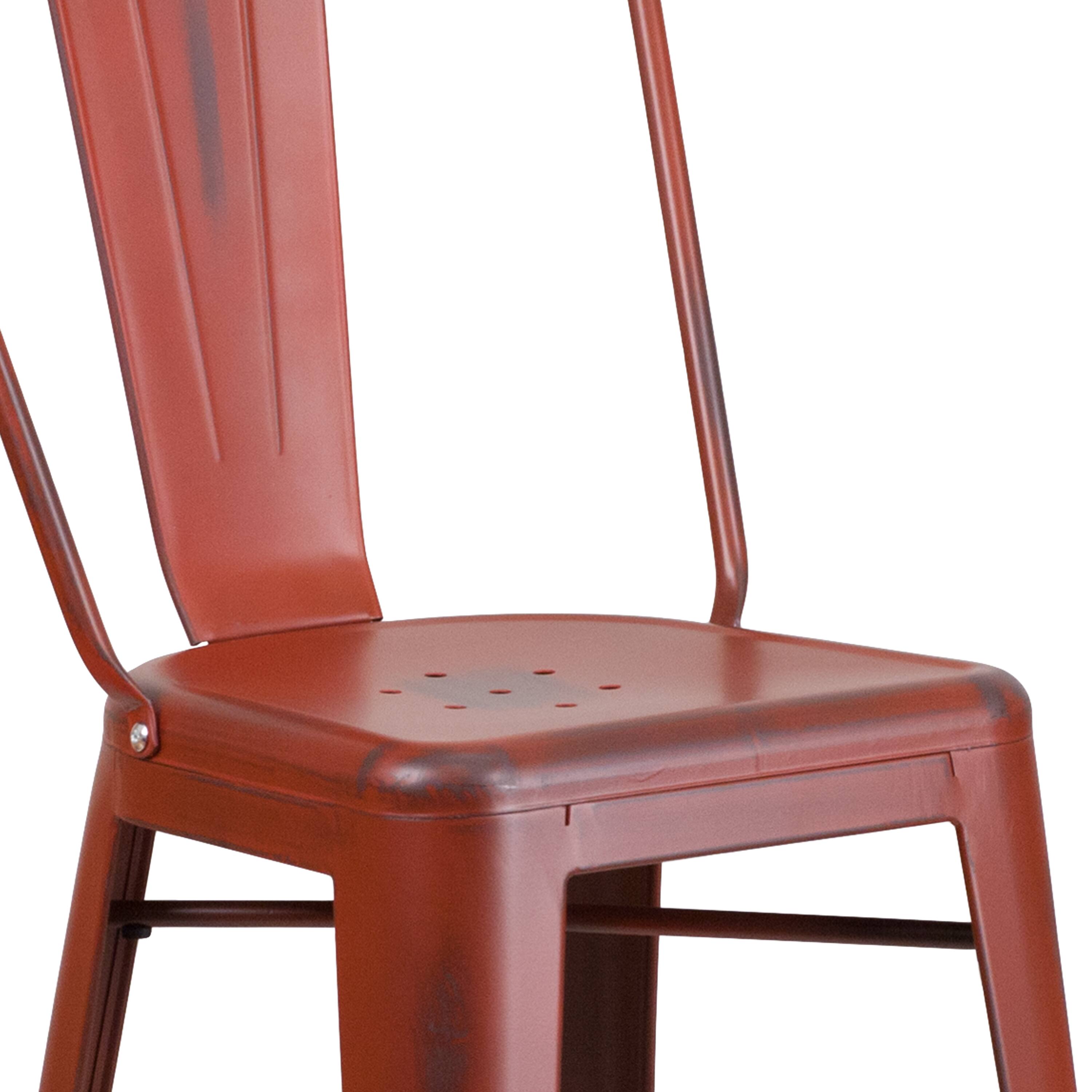 Alt View 10. Emma + Oliver - Commercial Grade 4 Pack 30" High Distressed Metal Indoor-Outdoor Barstool with Back - Kelly Red.