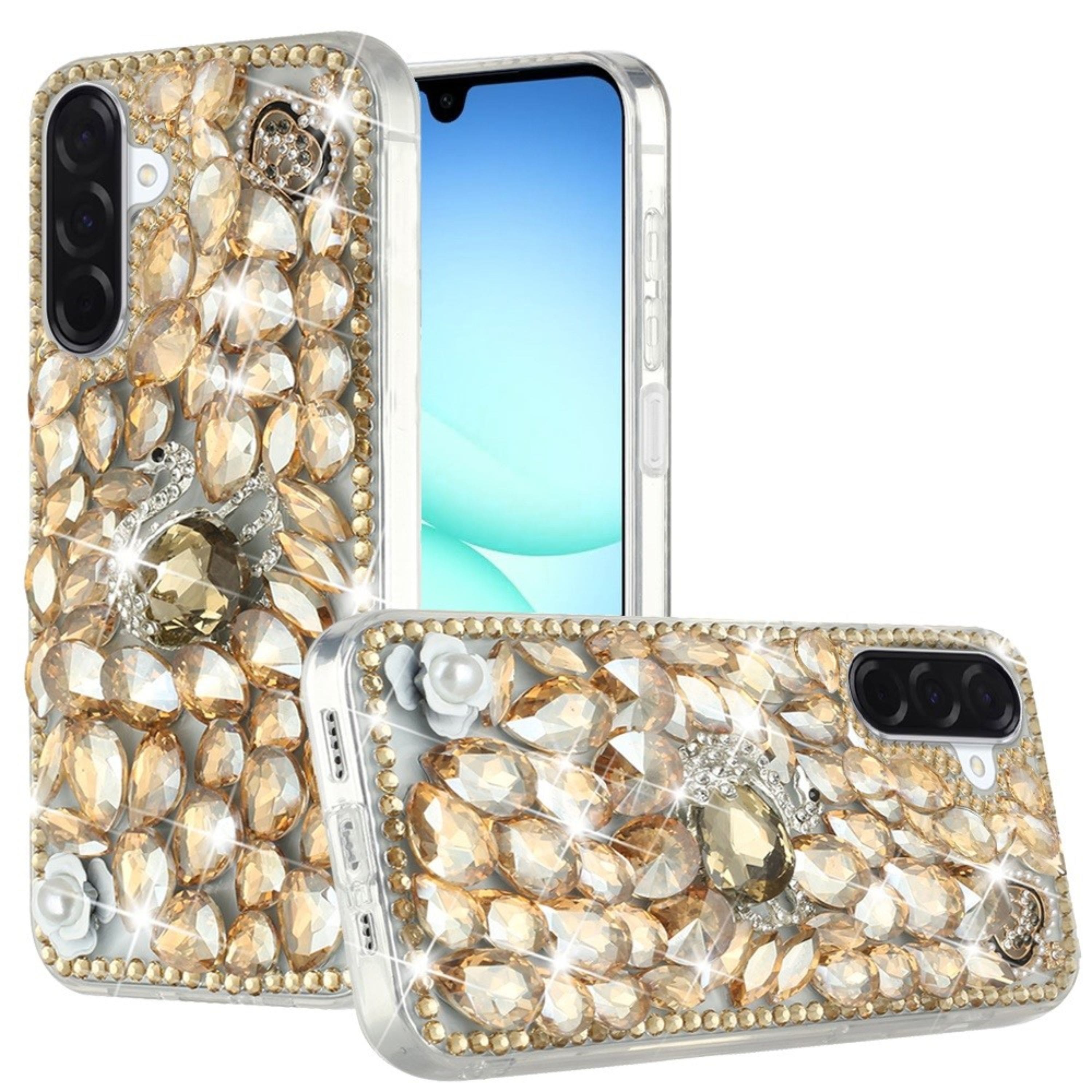 Kitcheniva - Full Diamond Bling 3D Jewel Ornaments Plus Tempered Glass For Samsung A17 5G Gold Swan - Multicolor price history on PriceWatchPro
