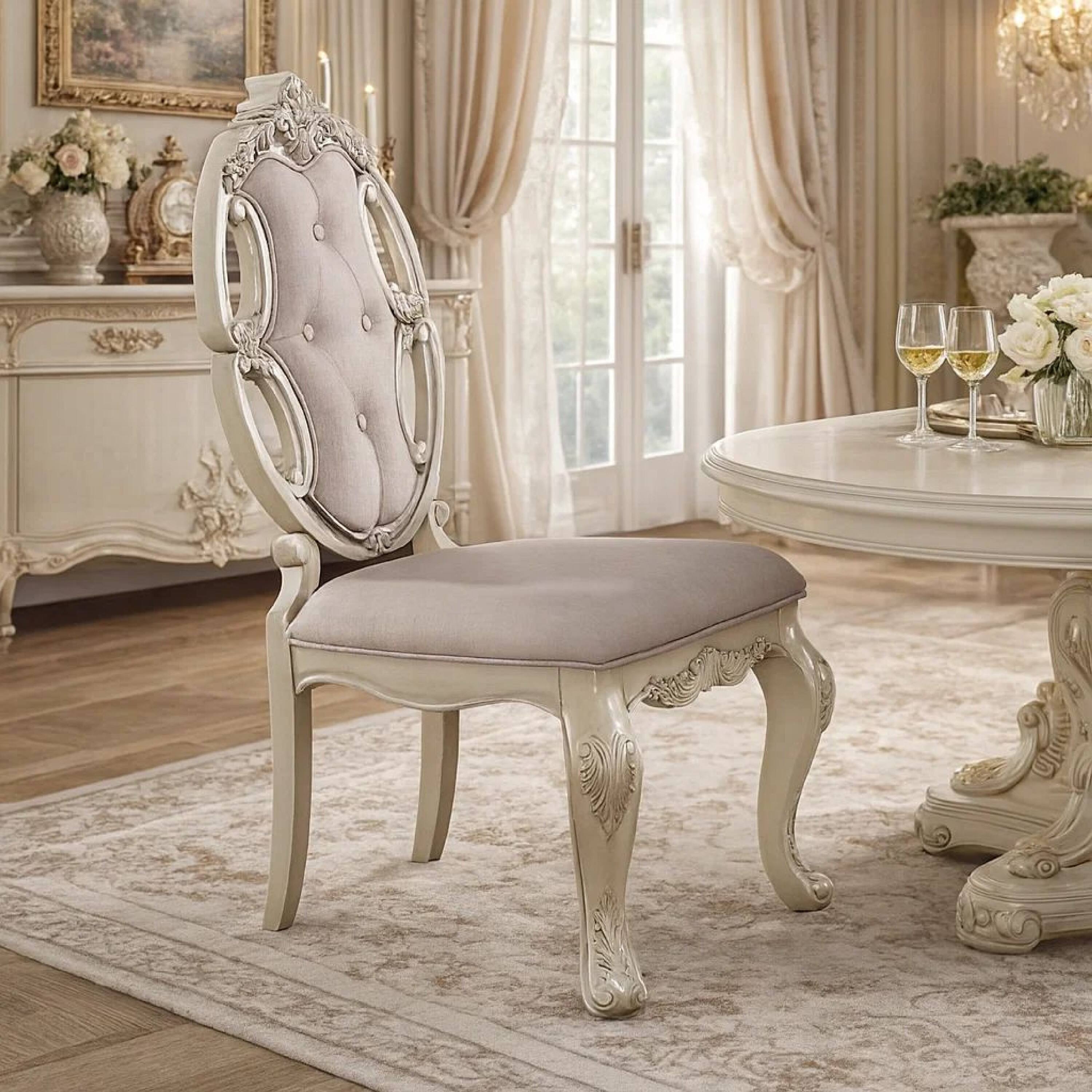 Alt View 5. Manhattan Lane - 26 Inch Wide Upholstered Dining Side Chair, Set of 2 - White and Beige.