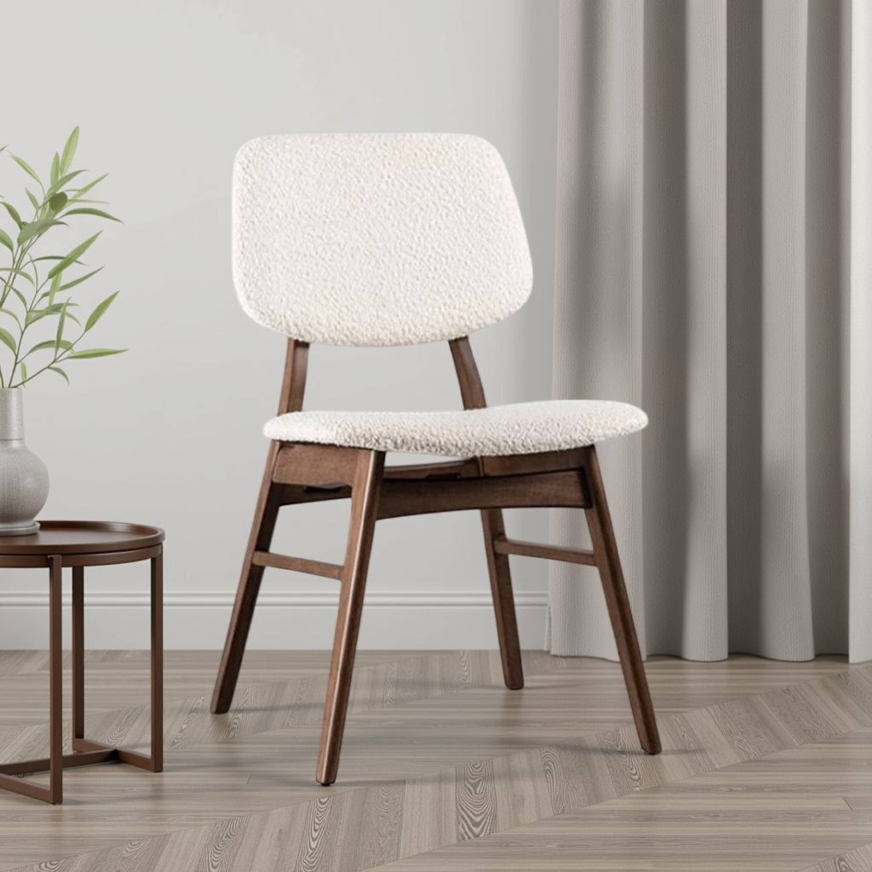 Alt View 5. Manhattan Lane - Lexy Side Dining Chair Set of 2, Angled Legs, Walnut Brown Solid Wood, Beige Boucle - Walnut Brown, Beige.