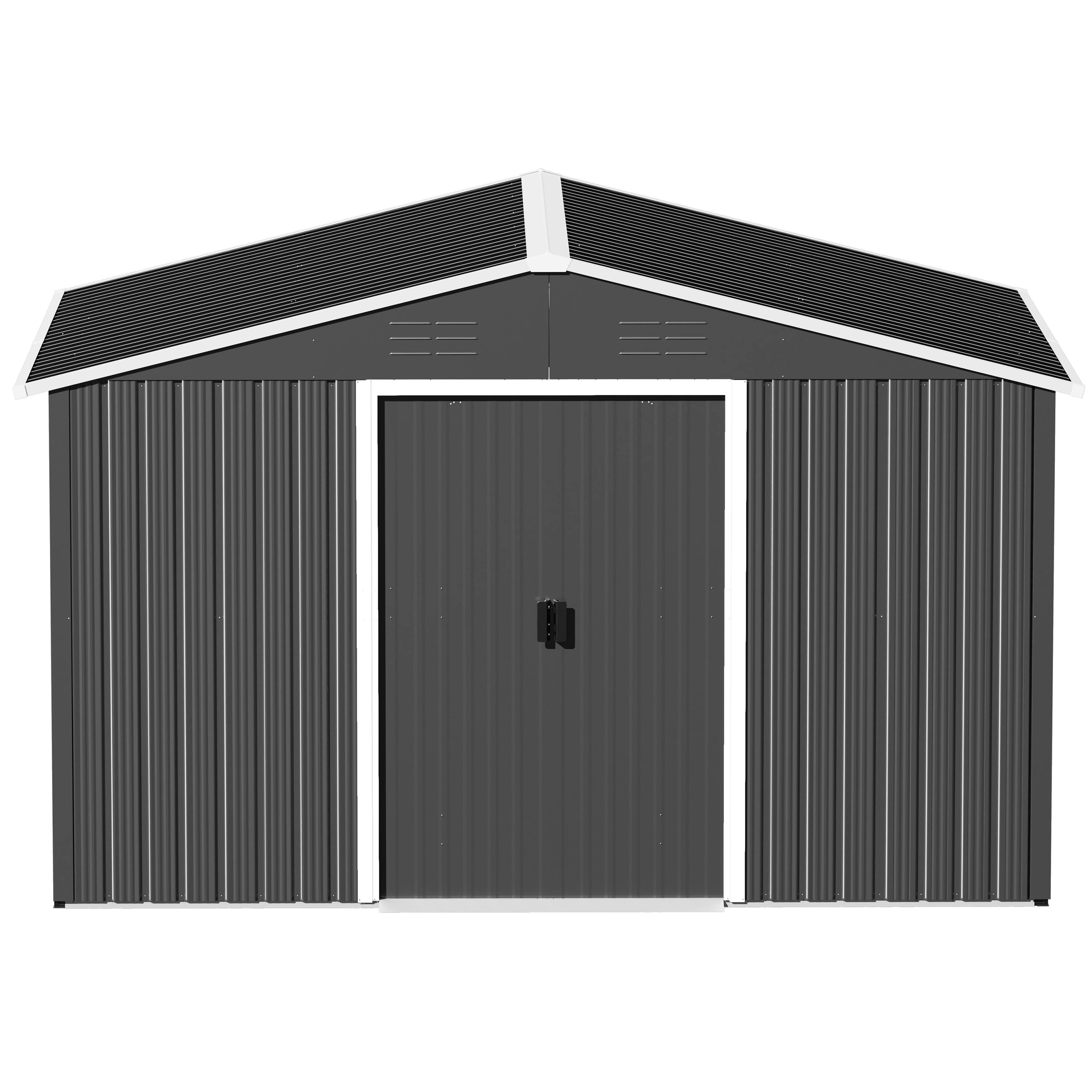 Alt View 8. Nuu Garden - Garden Storage Shed Galvanized Sheet Tool Shed with Sliding Doors - Dark Gray.