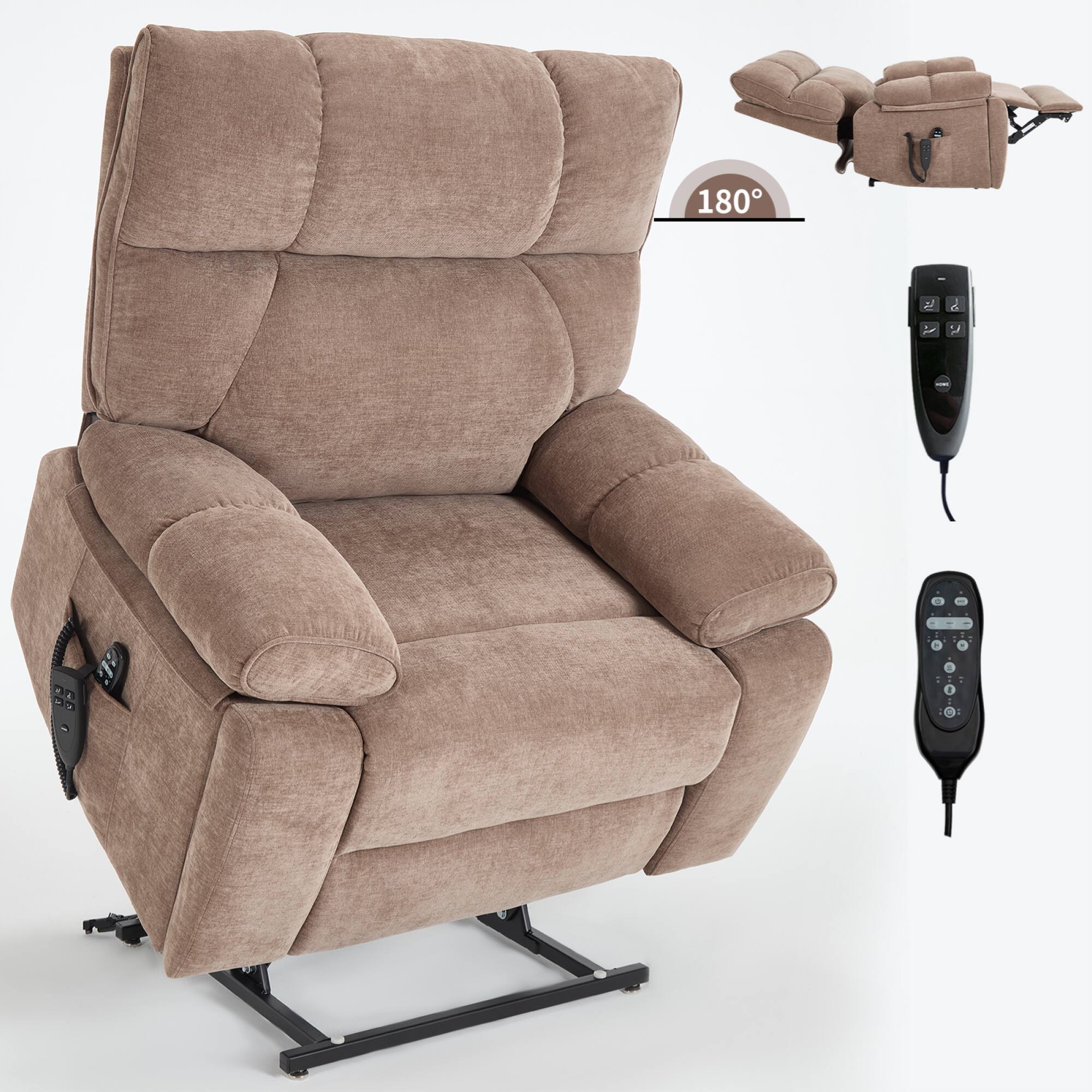 Alt View 8. GOODSILO - Large Dual Motor Electric Power Lift Recliner with Massage and Lumbar Heat Functions for Ultimate Comfort - Brown.