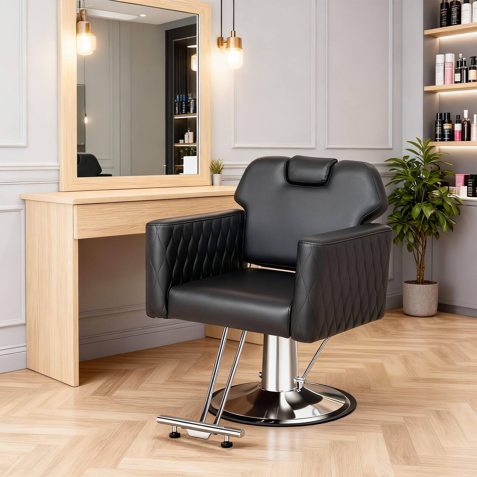 Left. Winado - All Purpose Beauty Salon Reclining Chair with 330 lbs Weight Capacity, Footrest, 360° Swivel for Hair Cutting Shampoo - Silver & Black.