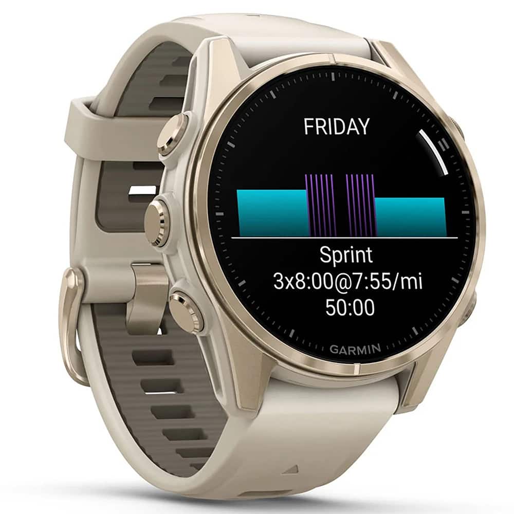 8YARDS Women’s 8T5G Bundle Garmin Fenix 8 43 mm AMOLED Sapphire Gold with Gray Band+2