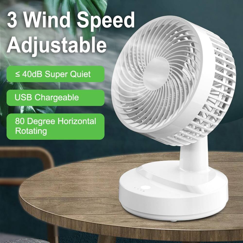 3 Wind Speed Adjustable  
≤ 40dB Super Quiet  
USB Chargeable  
80 Degree Horizontal Rotating