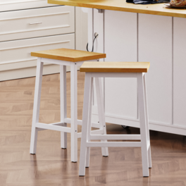HTUTWOO - Solid Wood Bar Stools Set of 2, 25.6" Counter Height Stools with Footrest, for Kitchen Island, Dining Room & Home Bar - White