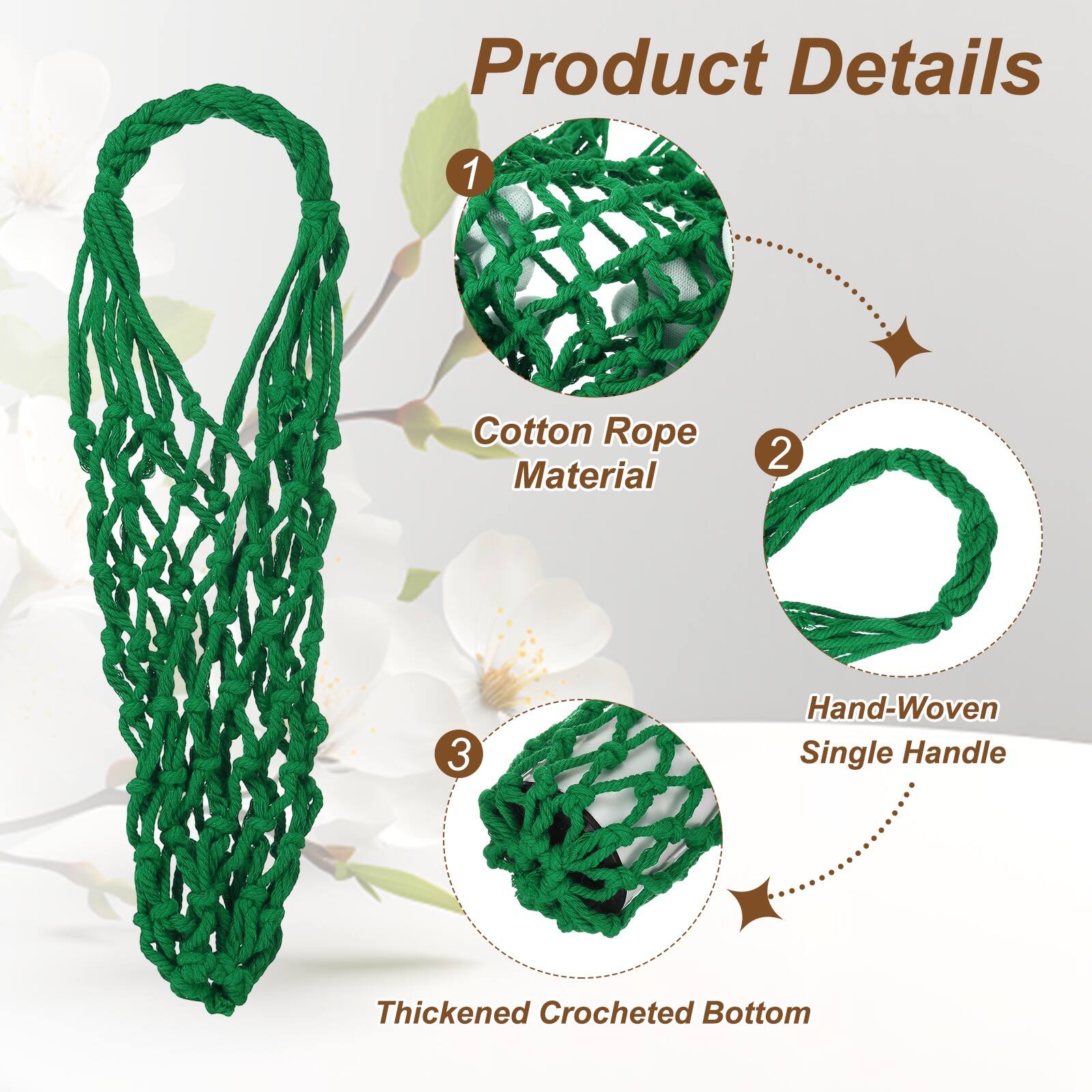 Product Details

1. Cotton Rope Material
2. Hand-Woven Single Handle
3. Thickened Crocheted Bottom