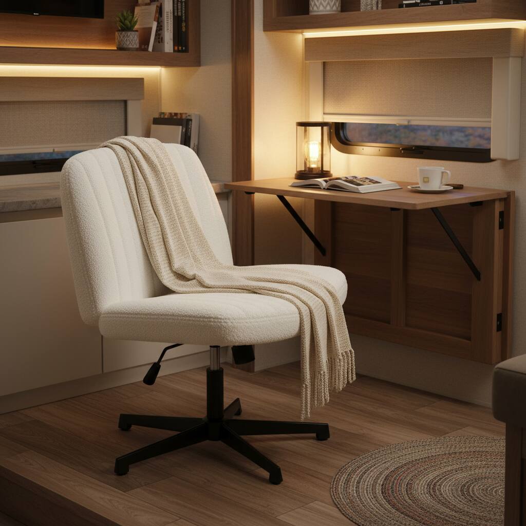 Alt View 4. AOITUN - Cross Legged Office Chair Armless Wide Desk Chair with Dual-Purpose Base Adjustable Swivel Fabric - Beige.