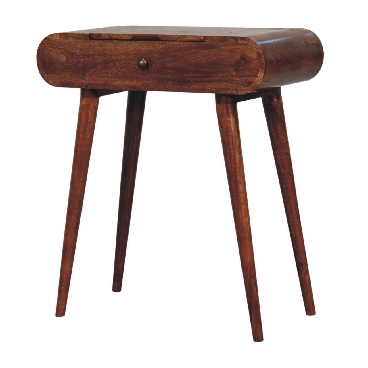 Left. Artisan Furniture - Artisan Furniture Solid Wood Mini Honey Caramel Dressing Table with Foldable Mirror, 4 Storage Compartments with Mirror - Brown.