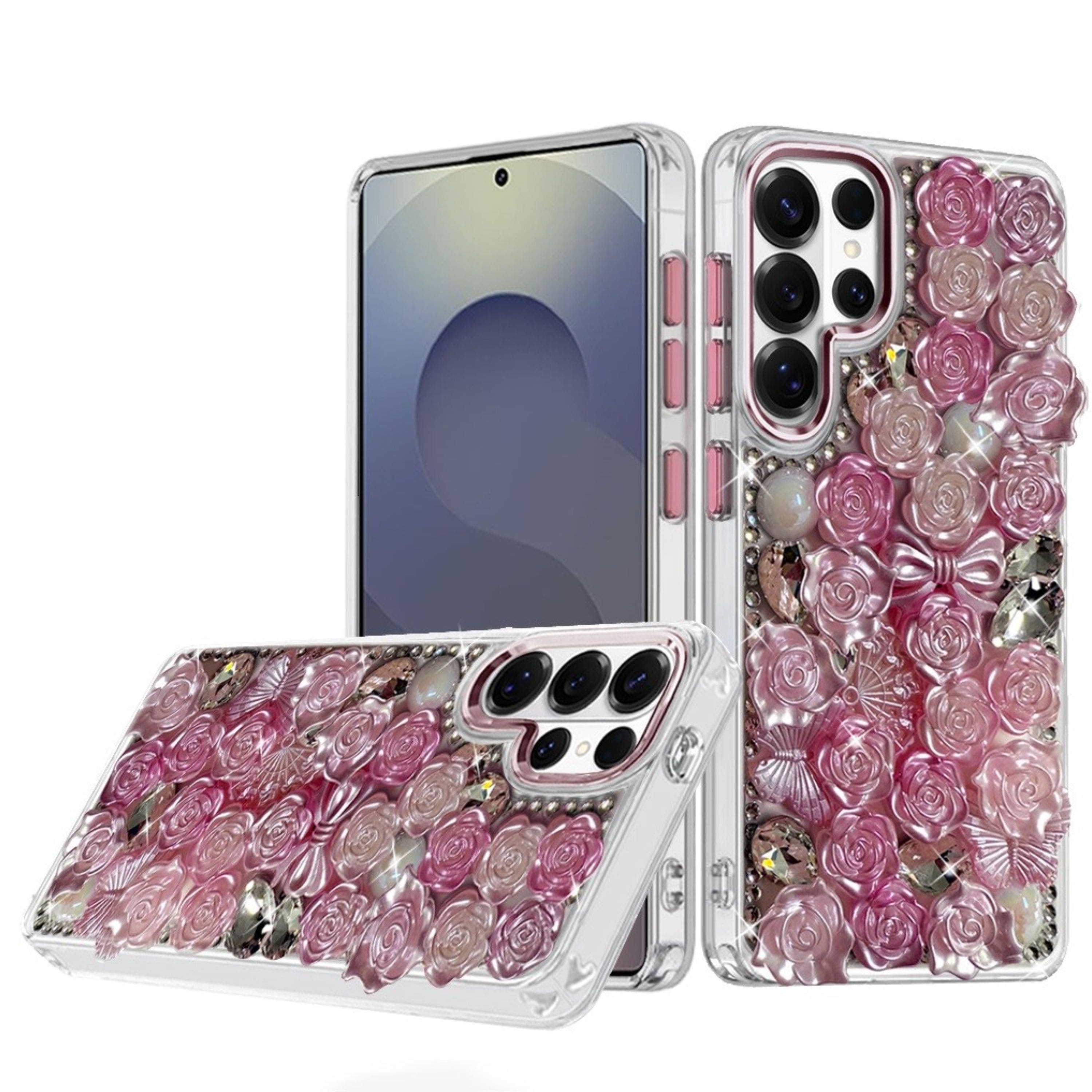 Kitcheniva - Elegant 3D Rose Bling Case With Tempered Glass For Samsung S25 Ultra - Pink price history on PriceWatchPro