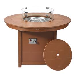WestinTrends - Helios 47" Modern Outdoor Patio Propane Gas Round Fire Pit Table - Teak
