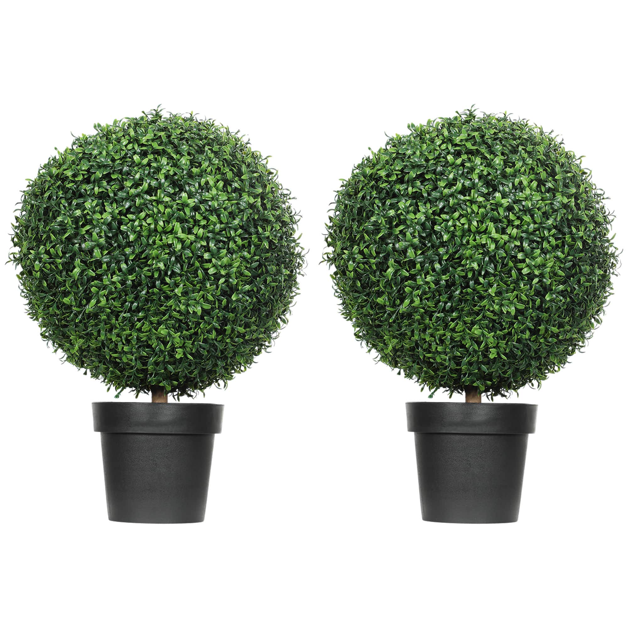 Front. Homcom - Set of 2 Decorative Artificial Plants, Topiary Ball-shaped Boxwood Trees in Pot for Home Indoor Outdoor Decor - Green.