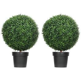 Homcom - Set of 2 Decorative Artificial Plants, Topiary Ball-shaped Boxwood Trees in Pot for Home Indoor Outdoor Decor - Green