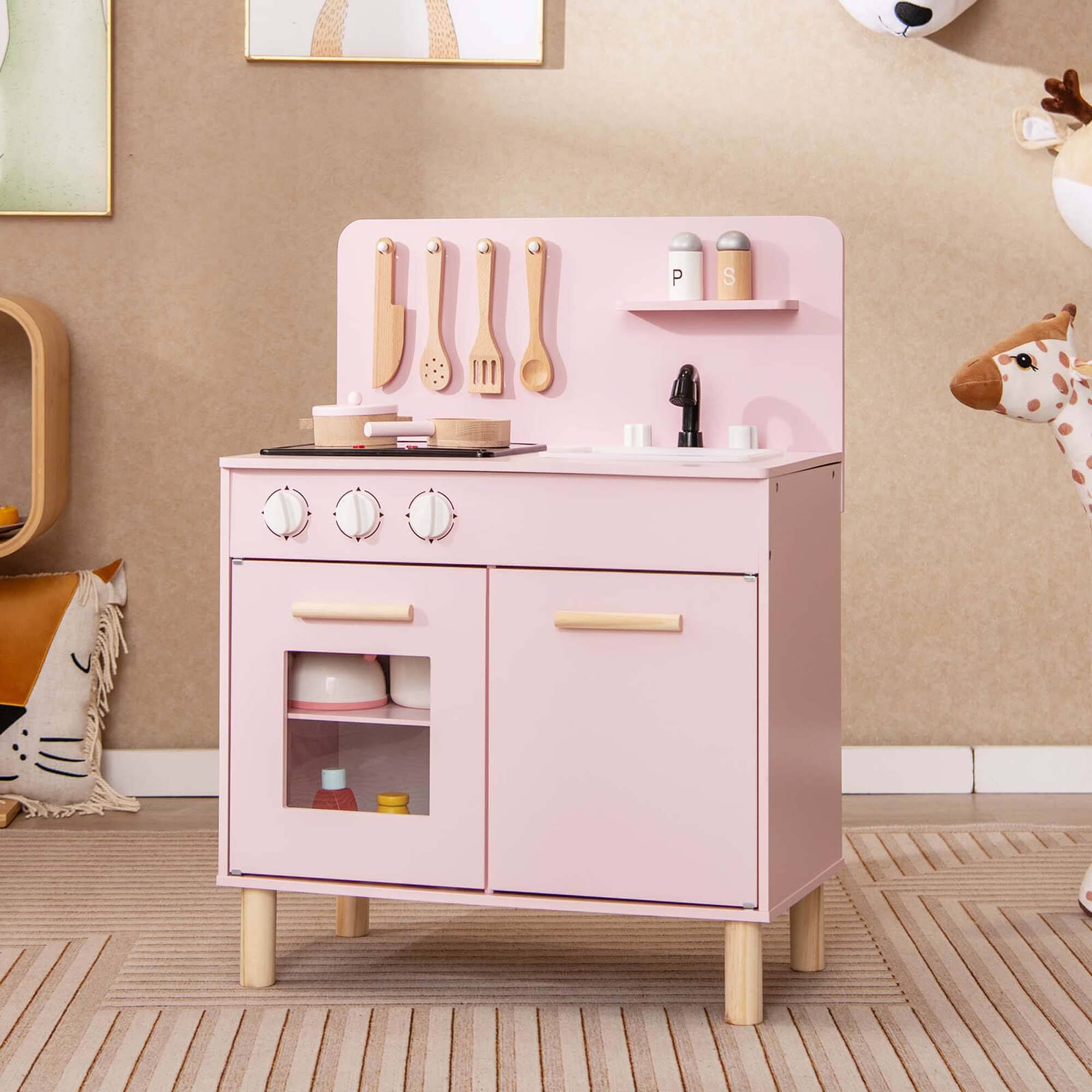Alt View 3. Costway - Costway Kids Kitchen Playset with Light up Stove & Cooking Sounds Oven Sink Faucet - Pink.