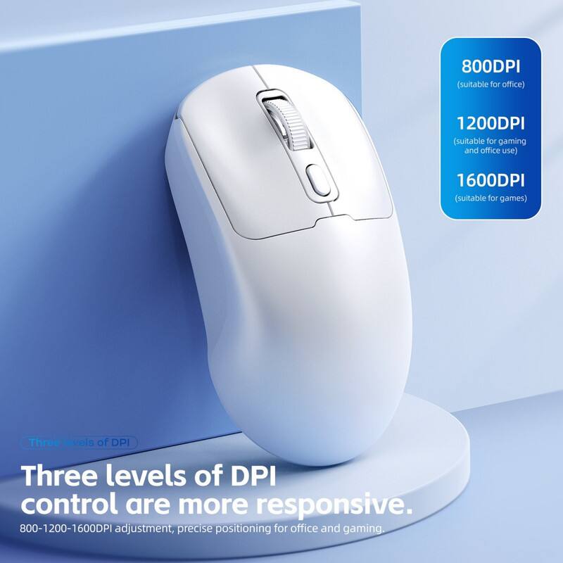 800DPI (suitable for office)  
1200DPI (suitable for gaming and office use)  
1600DPI (suitable for games)  

Three levels of DPI control are more responsive.  
800-1200-1600DPI adjustment, precise positioning for office and gaming.