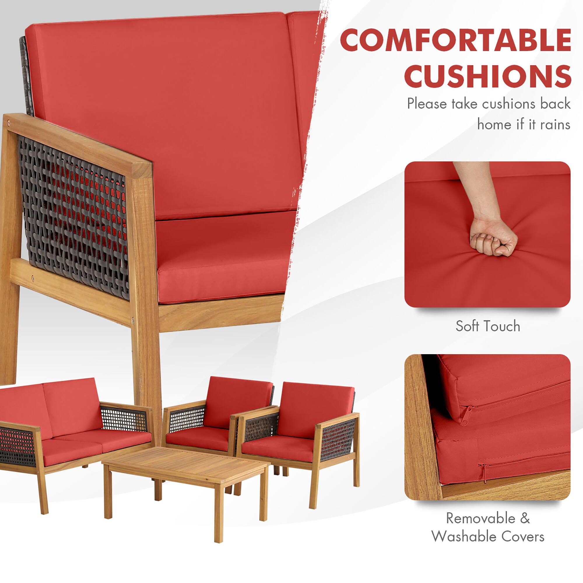 COMFORTABLE CUSHIONS
Please take cushions back home if it rains
Soft Touch
Removable & Washable Covers