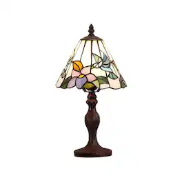 Crescents Edge - Glass Table Lamp with Hummingbird Metal Base - Multi colored