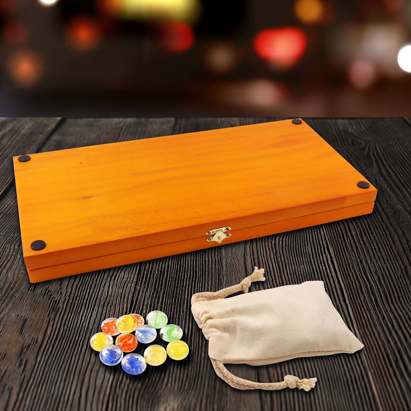 Left. GSE Games & Sports Expert - 4-Player Mancala Board Game with Multi-Color Glass Stones, Folding Wooden 4-Way Mancala - Oak.