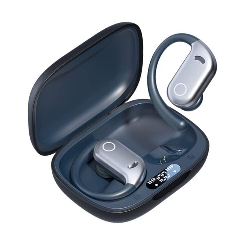 SKRAN - Open-Ear Wireless Bluetooth Headphones, Waterproof, Long Battery Life, LED Display - for Sports, Office, Travel - Dark Blue