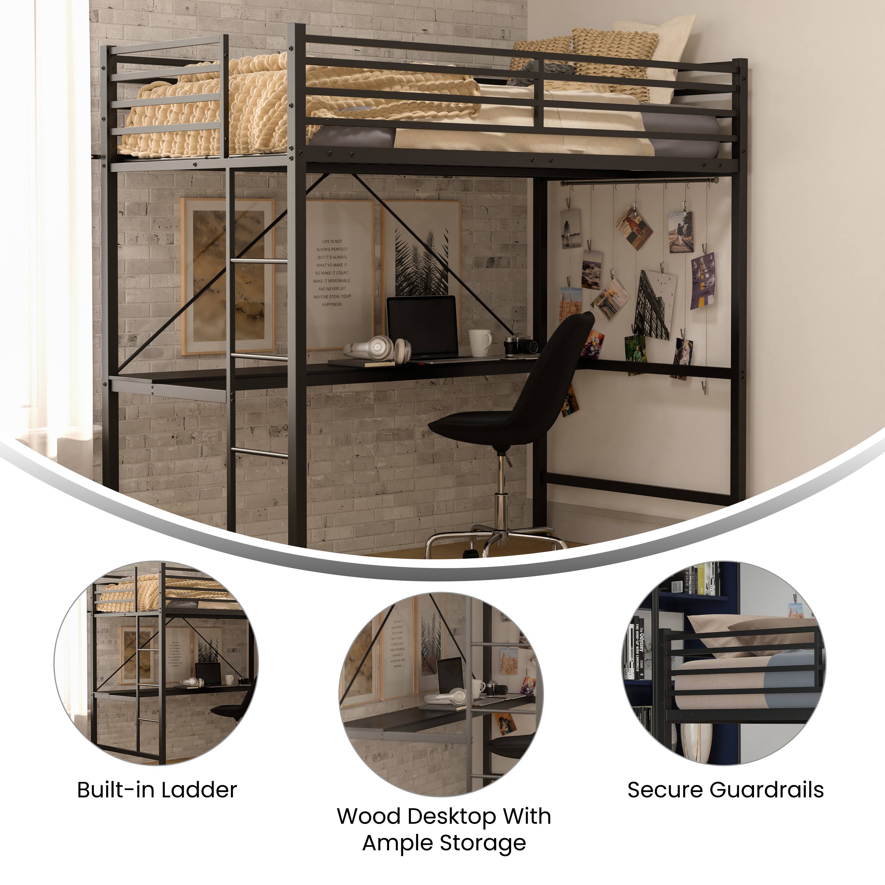 Built-in Ladder  
Wood Desktop With Ample Storage  
Secure Guardrails