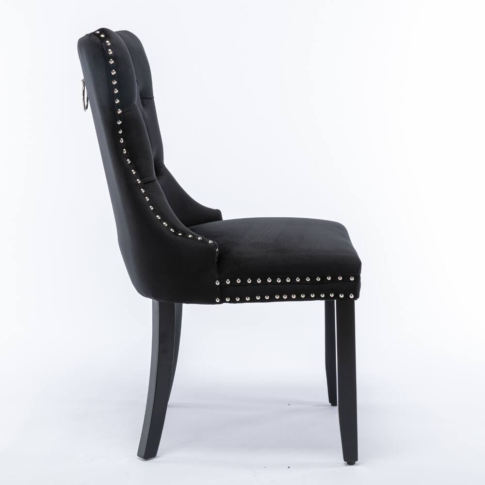 Alt View 1. Loheer - Loheer Black Velvet Dining Chairs Set of 2 Tufted Solid Wood Nailhead Trim - Black.
